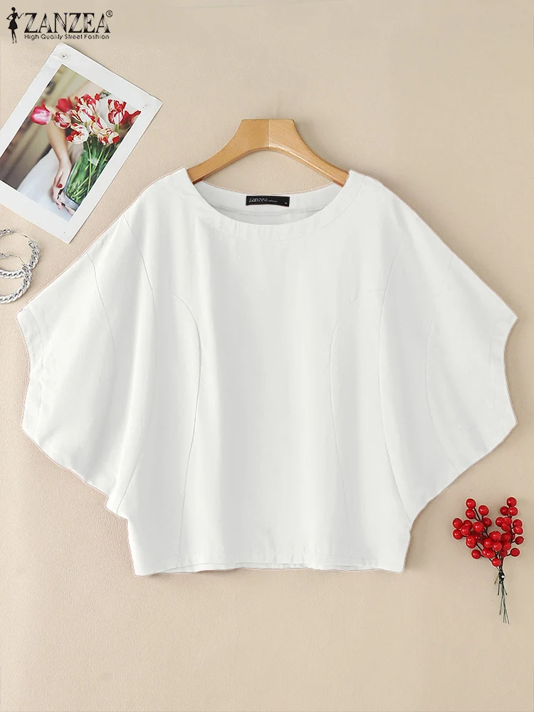 

Лето 2022, блузки ZANZEA, женские однотонные хлопковые топы, повседневная рубашка, элегантные офисные топы с короткими рукавами, свободные Blusas Mujer, большие размеры