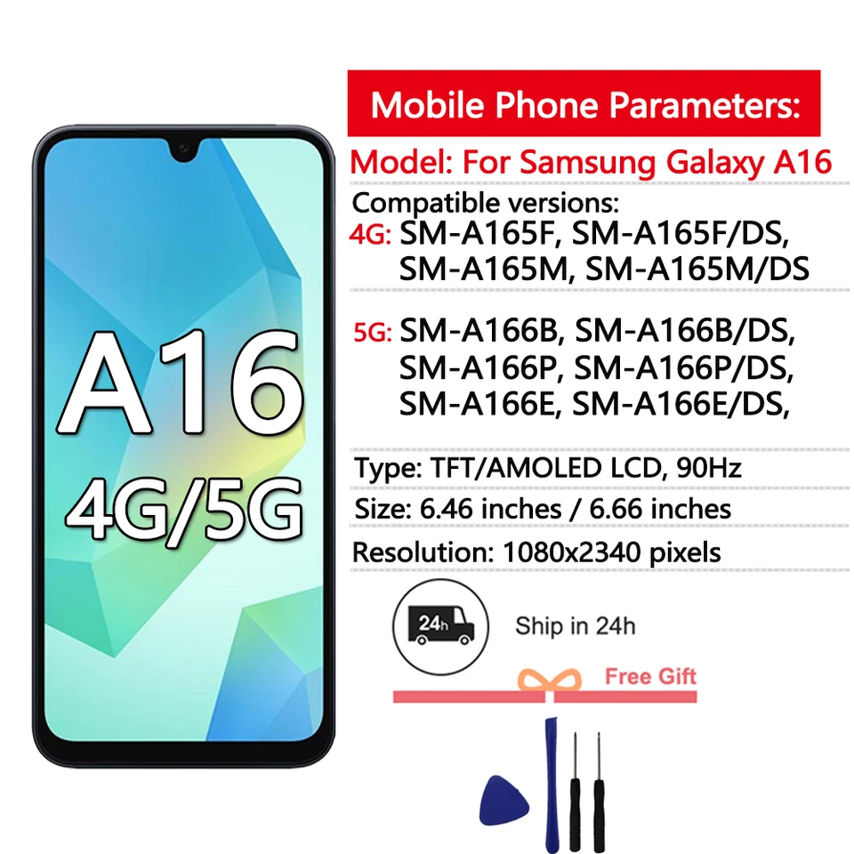 Pantalla AMOLED nueva para Samsung Galaxy A16 4G A165F A165M LCD Display Touch Screen para Samsung A16 5G A166B A166P A166E LCD Display 2