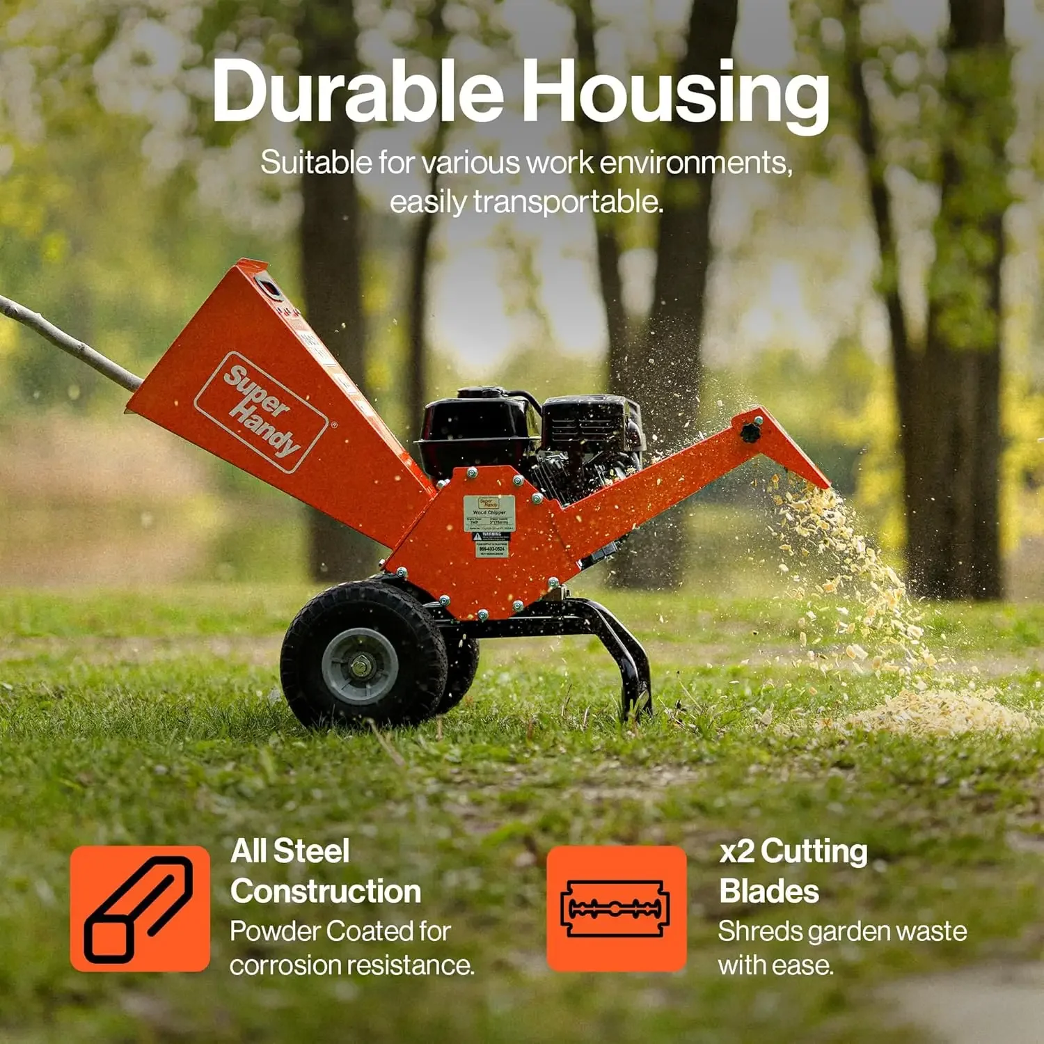 Wood Chipper Shredder 7HP Engine Heavy Duty Compact Rotor Assembly Design 3" Inch Max Capacity Aids in Fire