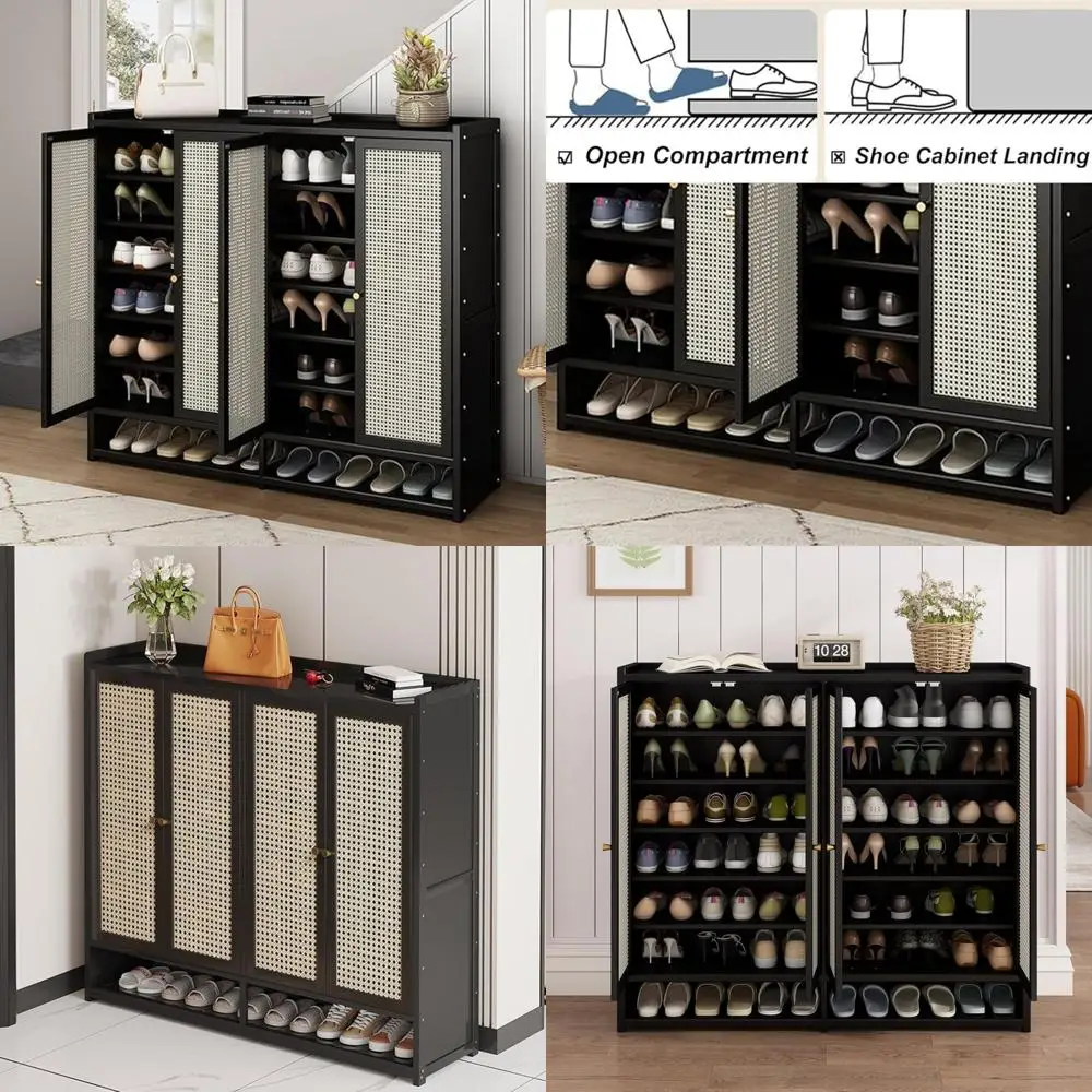 Bamboo Shoe Storage Cabinet with Acrylic Door, Holds 38-41 Pairs, Ideal for Closet and Hallway Organization