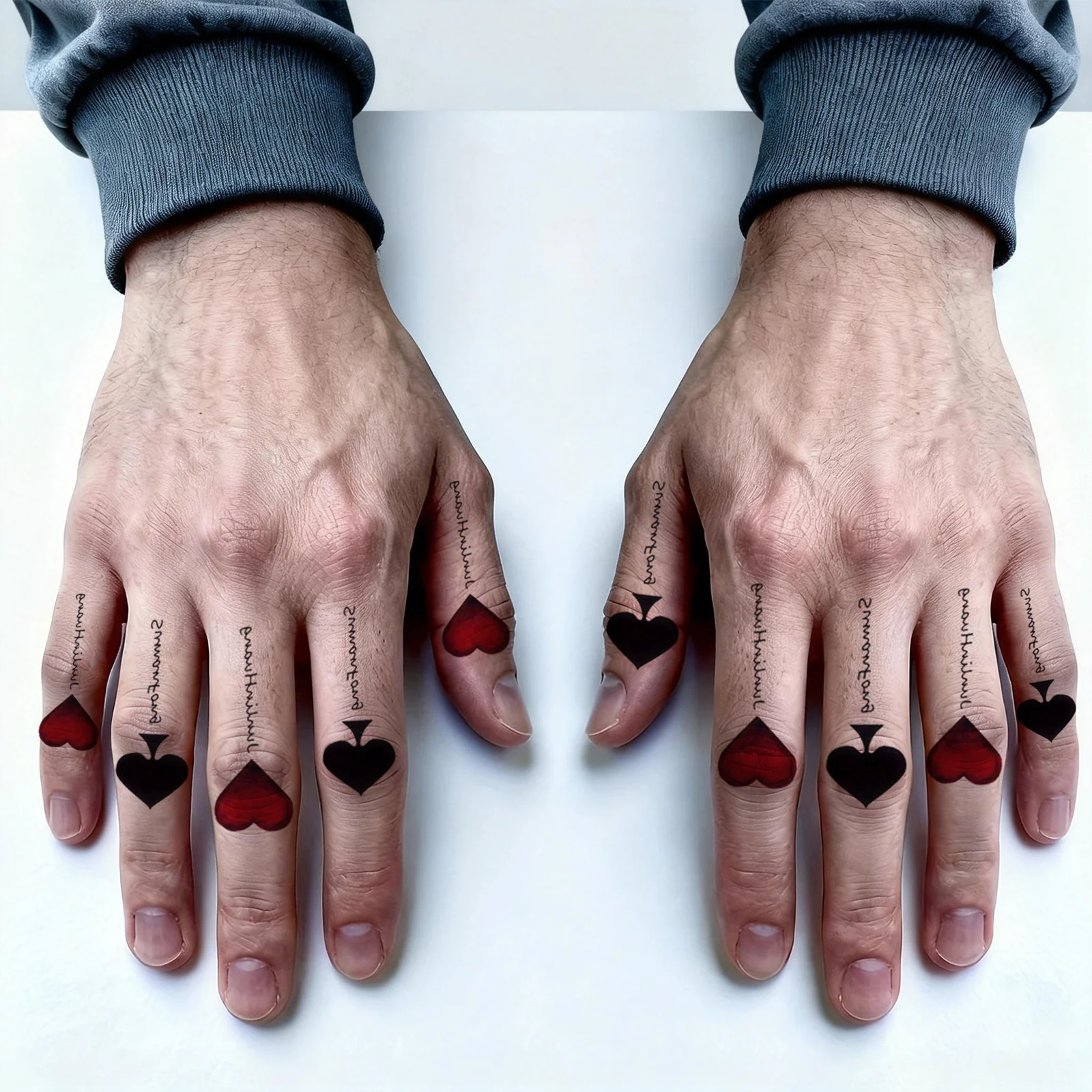 

1 лист временных татуировок на День святого Валентина с красными сердцами и пиками, водостойкие, долговечные.