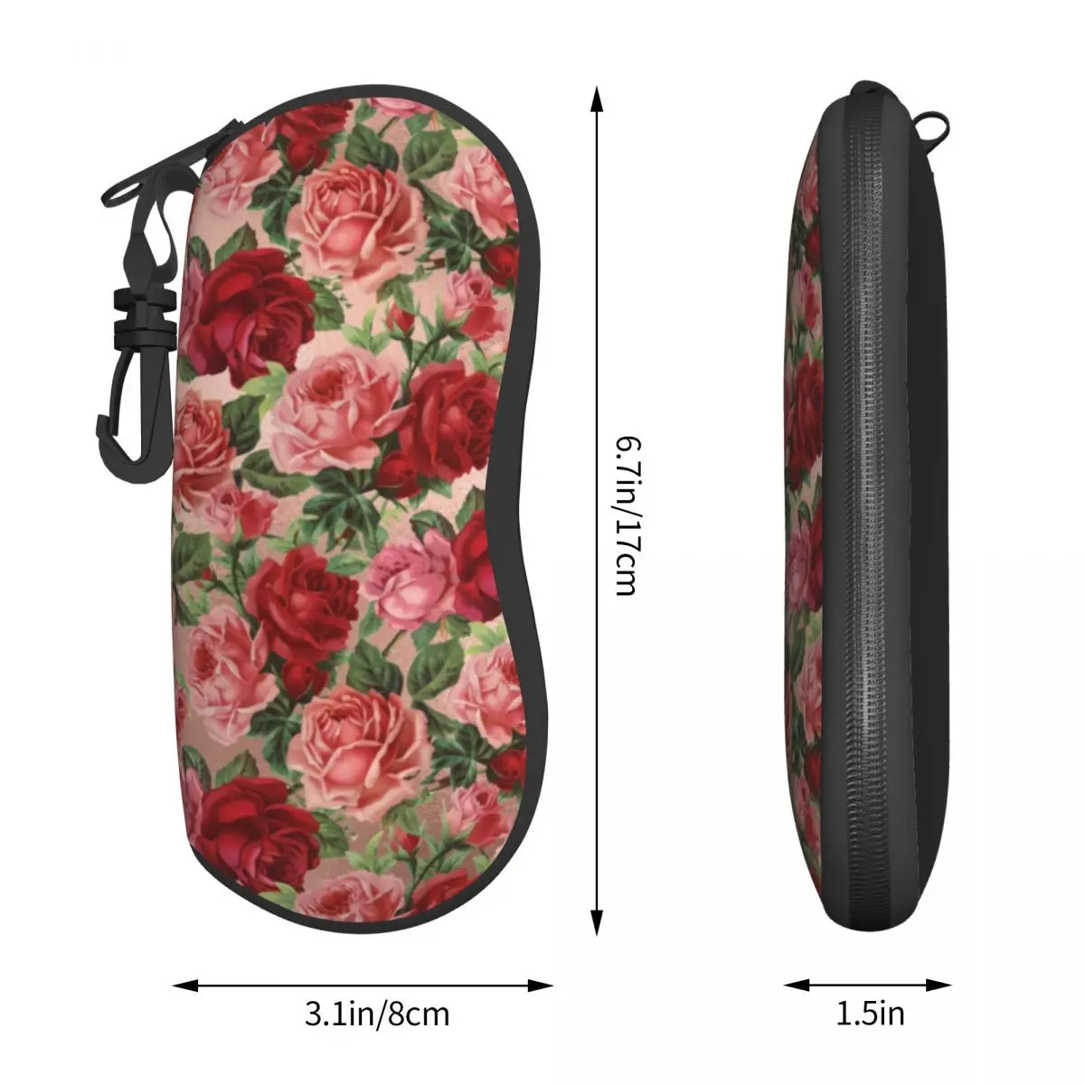 Vintage Floral Print Vertical Glasses Case Elegant Red Roses Pocket Personalized Sunglasses Pouch Convenient Eyewear Accessory