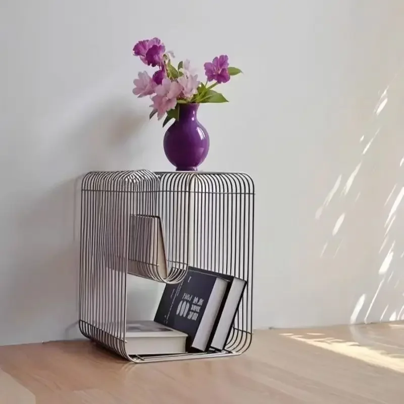 طاولة القهوة المعدنية الاسكندنافية الحديثة أثاث غرفة المعيشة طاولة جانبية أنيقة تخزين بسيط للمجلات والكتب #6