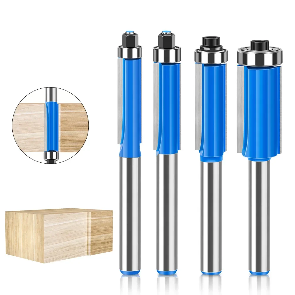 1 Pcs  6mm 1/4 Shank Blade Flush Trim Router Bit with Bearing for Wood Template Pattern Bit Tungsten Carbide Milling Cutt