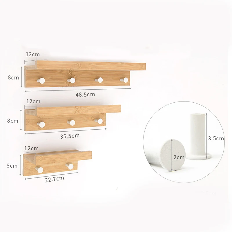 Multifunctional Bedroom Hallway Decorative Shelf Bamboo Wall Rack Clothes Storage Rack Hook Towel Coat Hanger Key Chain Shelf