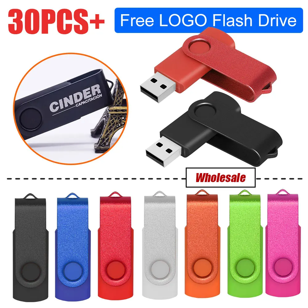 

30pcs/lot Custom Logo Metal Pen Drive 4GB 8GB 16GB 32GB usb Flash Drives Memory Stick High Speed Pendrive 64GB USB 2.0 Disk