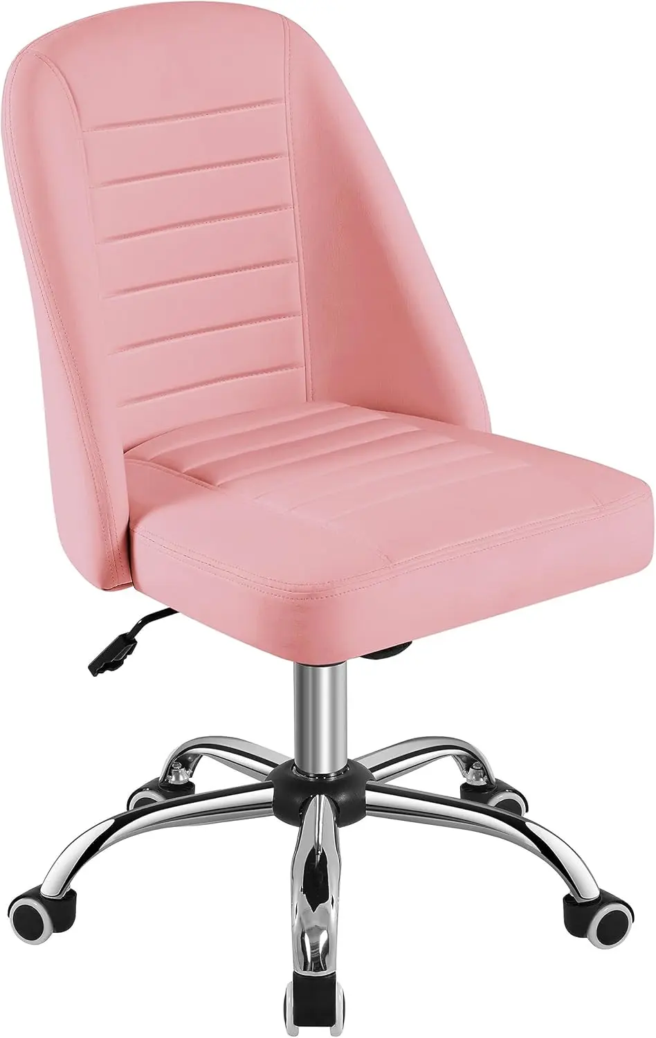 

PU Leather Armless Office Chair, Mid Back Desk Chair, Computer Task Chair, Modern Vanity Chair with Rolling Wheels, Metal Base P
