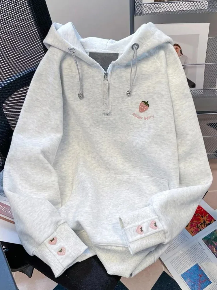 

Новые милые клубничные толстовки, женские повседневные свободные корейские толстовки с длинным рукавом в консервативном стиле, женские топы высокого качества