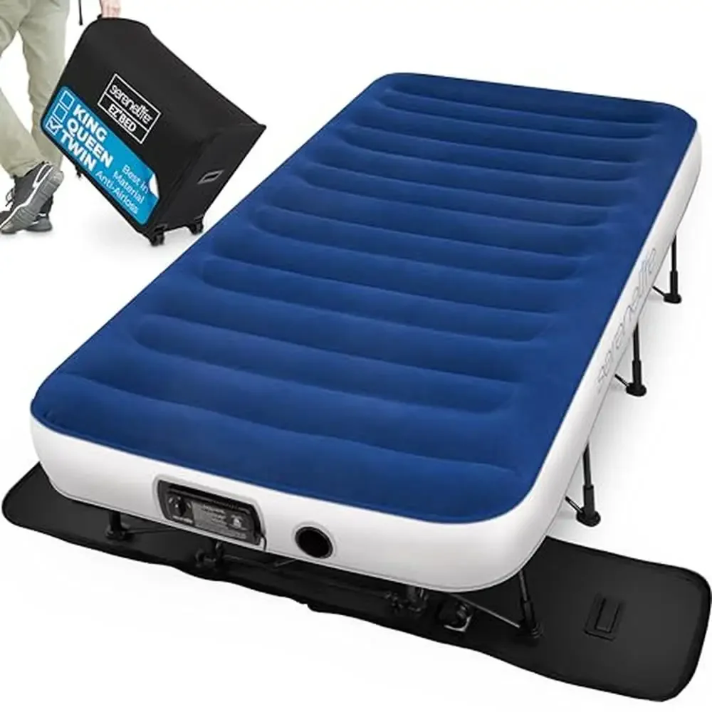 Automatic Twin Size Inflatable Air Mattress Soft Plush Top Fast Inflate/Deflate Portable Bed with Rolling Zip Case Sturdy PVC