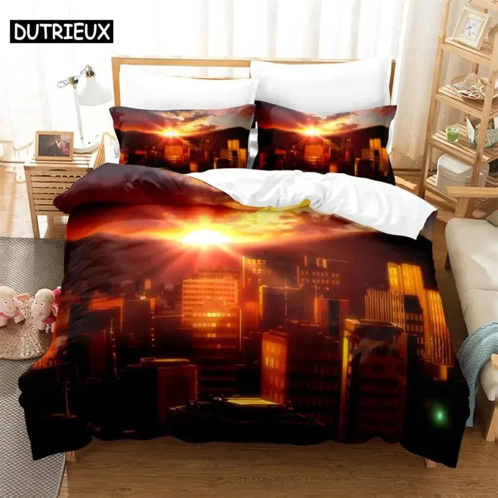 Early morning city Comfortable Duvet Quilt Cover Pillowcase Bedding Set Children Bedroom Decoration Home Textile