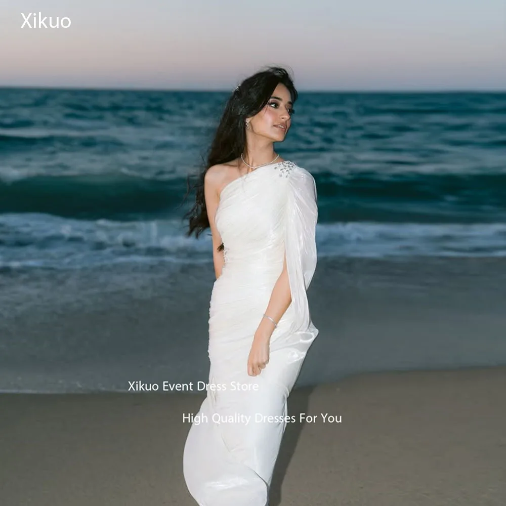 Xikuo Sparkle Kristall Eine Schulter Brautkleider Geraffte Chiffon Brautkleid Meerjungfrau Asymmetrische Vestidos De Novia Angepasst