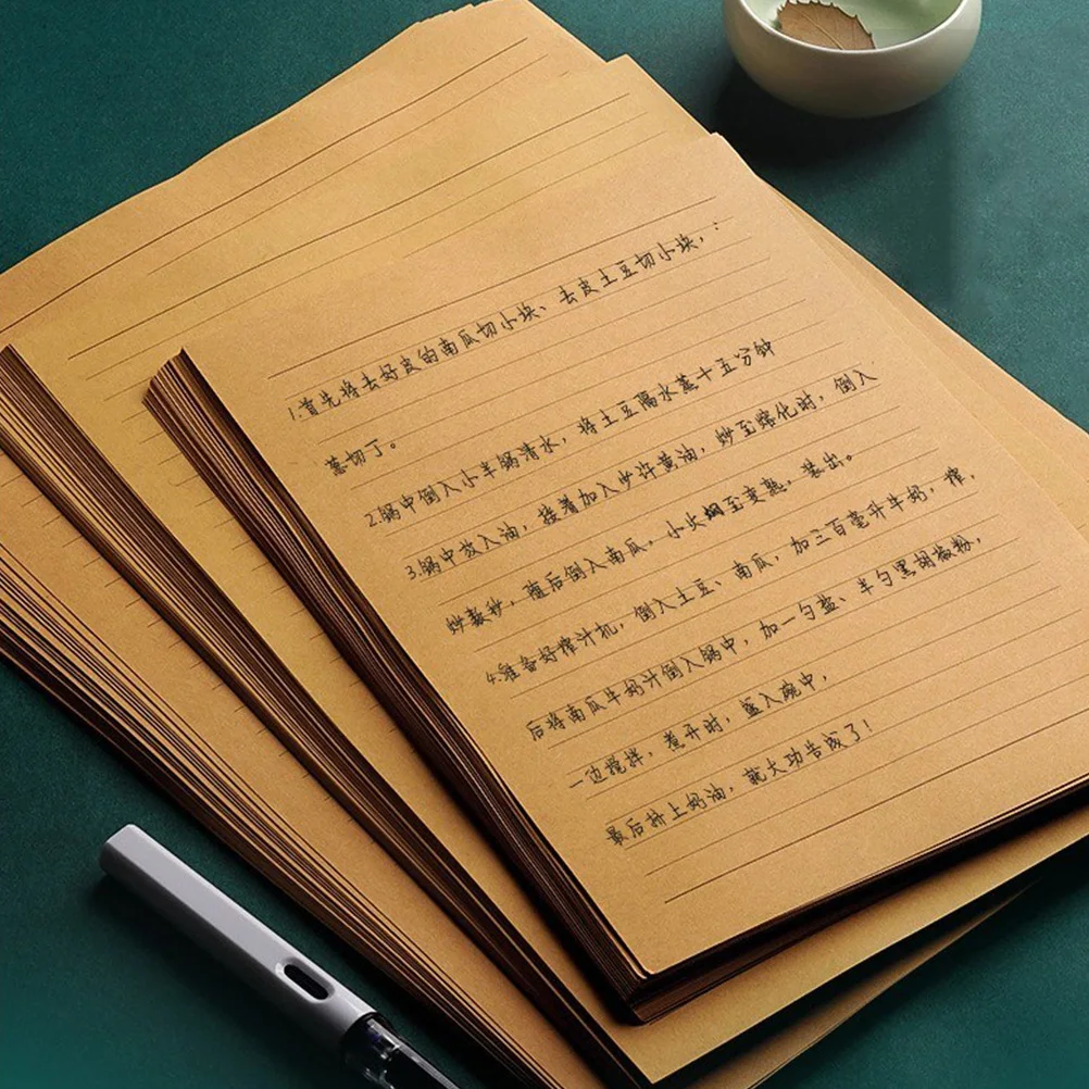 

100 Sheets Kraft Writing Paper A5 Vintage Stationery Deep Khaki Retro Letter Papers Suitable for Thank You Notes Poems Greetings