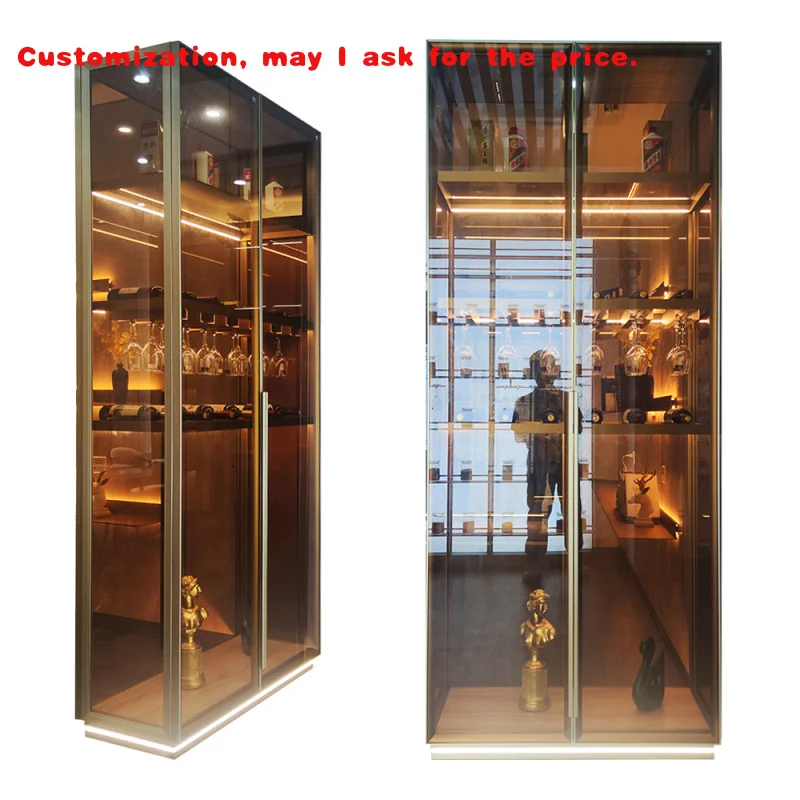 custom.Suppliers Antique New Design Home Mixing Wood Aluminum Glass Holder Storage Function Cigar Wine Cooler Display Rack Cabin