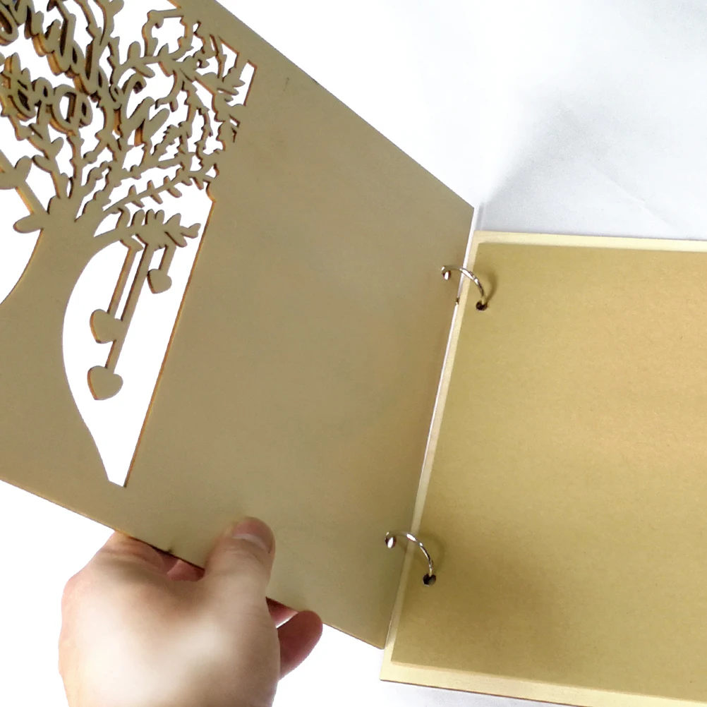 

20 Pages Wedding Guest Book Hollow Wooden Message Album For Marriage Party Sign-In Gift Vintage Keepsake Journal