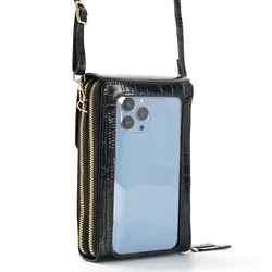 Torebka damska portfel z miękkiej skóry telefon ekran dotykowy etui na telefon Mini torebka Crossbody damska torebka na ramię