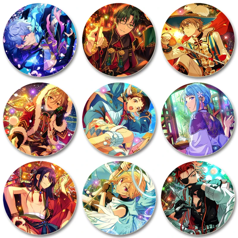 32/44/58mm Music Game Ensemble Stars Brooch Pin Idol Kohaku Leo Oukawa Round Icon Badges Creative Button Pins for Clothes or Hat