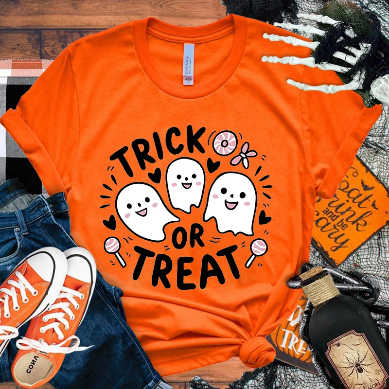 Hot Halloween Boo Trick Or Treat Printed T Shirts Unisex Casual Tops Summer Short Sleeve Harajuku T Shirts