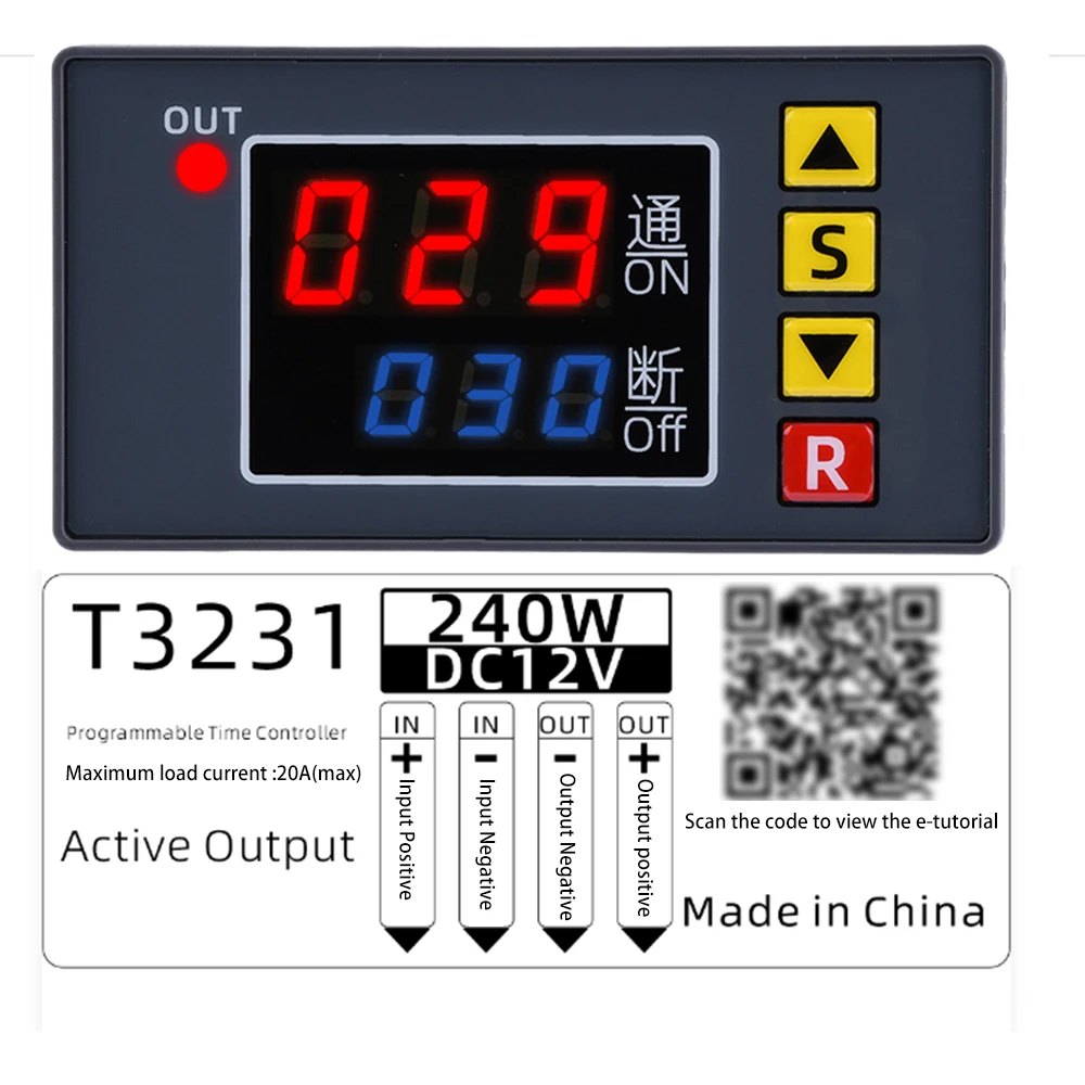 T3231 AC 110-220V DC 12/24V Digital Time Delay Relay LED Display Cycle Timer Control Switch Adjustable Timing Relay Delay Switch