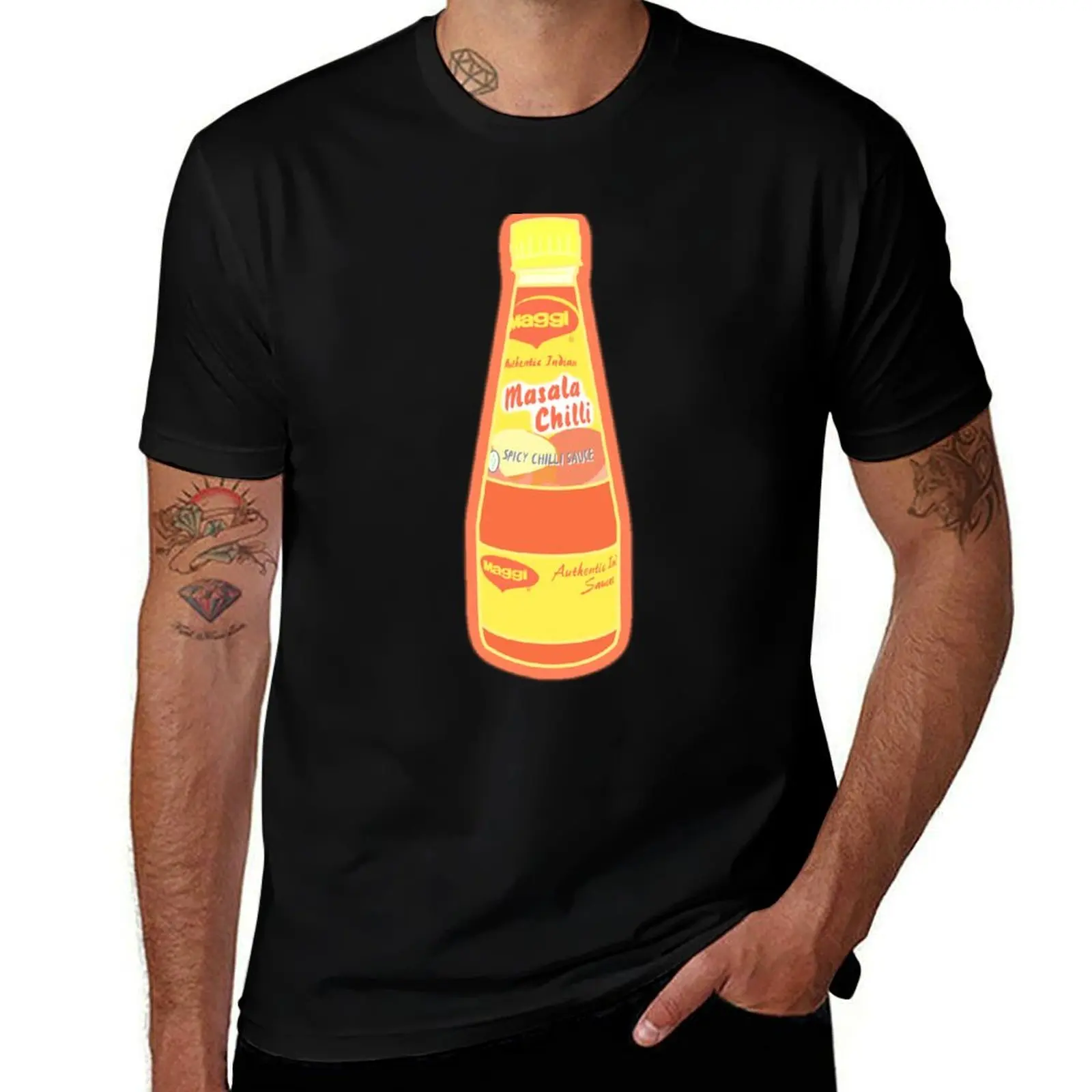 Camiseta casual para hombre, camiseta de algodón con gráfico de Masala Chili para hombre, camisetas de salsa, camiseta para hombre, camiseta Maggi