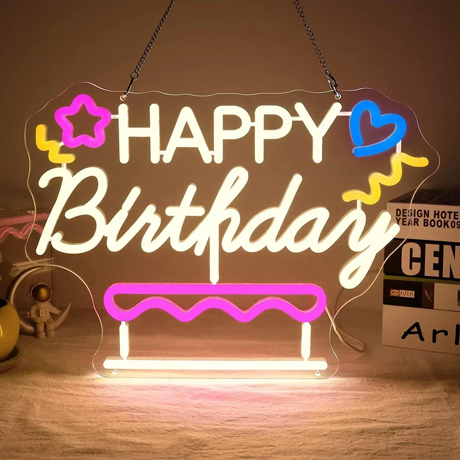 2025 Happy Birthday Neon Sign LED Neon Light Sign for Wall Decor USB Powered Dimmable Night Light for Birthday Party Decor Gift