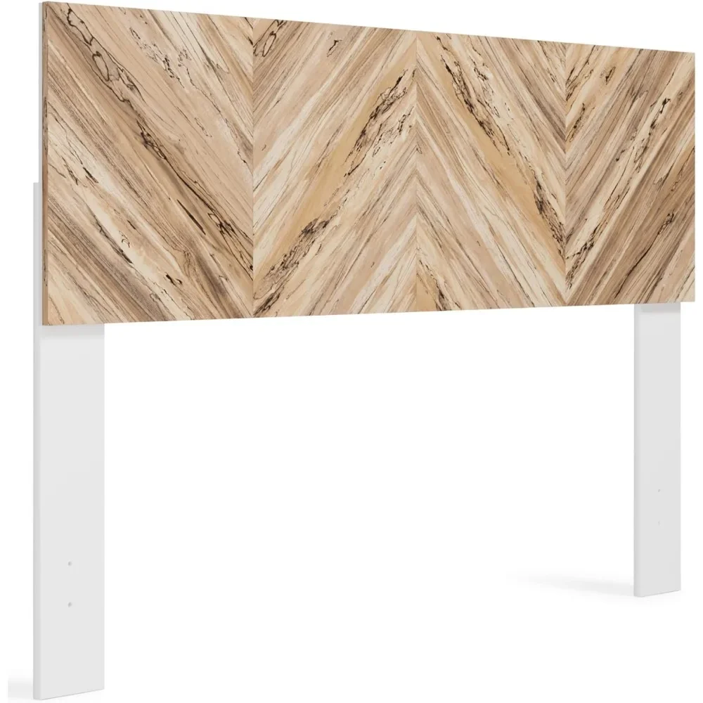 Piperton Contemporary Platform Headboard ONLY, Queen,Natural wood，The pattern is expressive，Two-Tone White