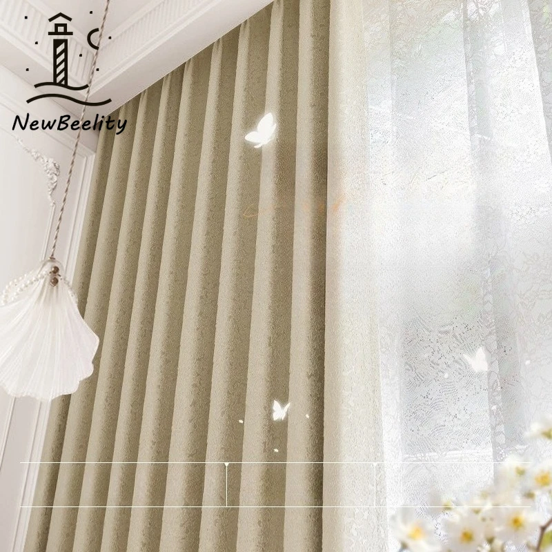 Blackout Curtains with High Precision French Rose Jacquard Yarn-dyed Embossed Curtains for Living Dining Room Bedroom Luxury