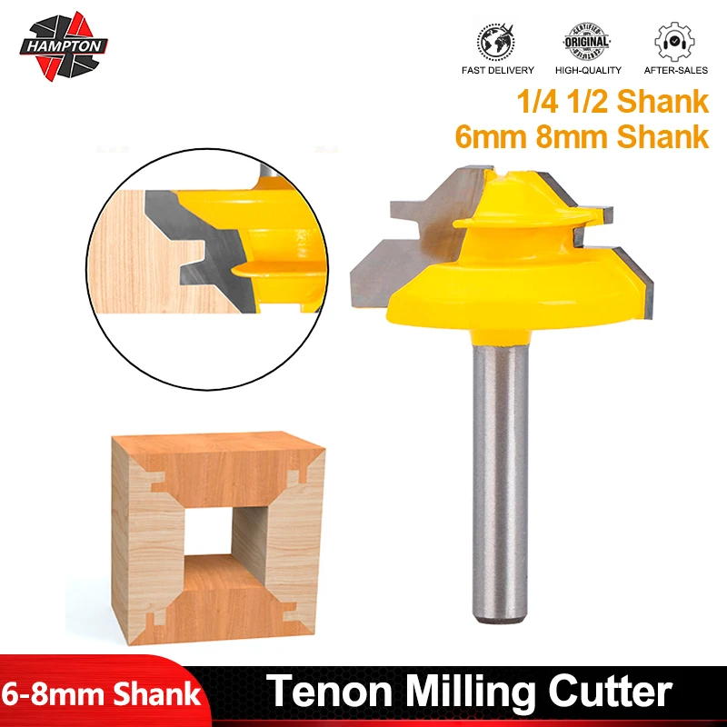 

1PC Tenon Milling Cutter 45° 1/2 1/4 6 8mm Shank Degree Lock Miter Router Bit For Woodworking Slotting Trimming Machine Tool