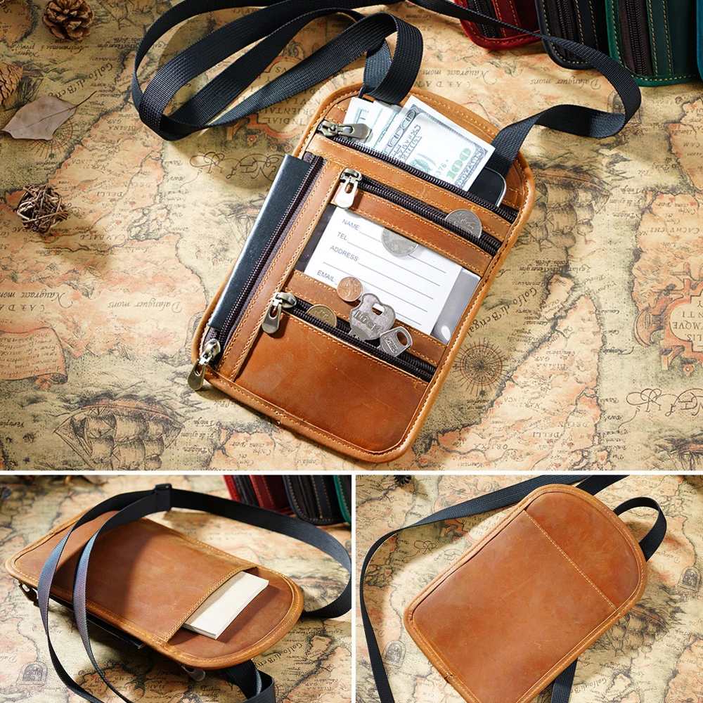 Multi-Function RFID Blocking Passport Cover Case with Neck Strap - Crossbody Money Notebook Document Organizer Wallet for Travel