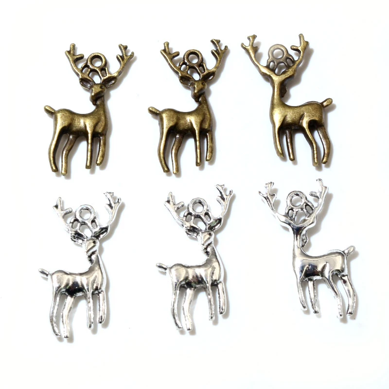 30pcs 28x13.5mm Bronze Antique Silver Plated Deer Cute Handmade Charms Pendant DIY Jewelry Finddings for Bracelet Necklace