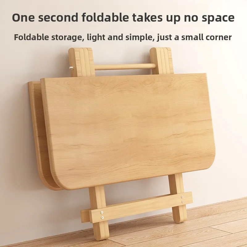Solid Wood Rectangular Foldable Table Portable Dining Table for Home Small Apartment Balcony Bay