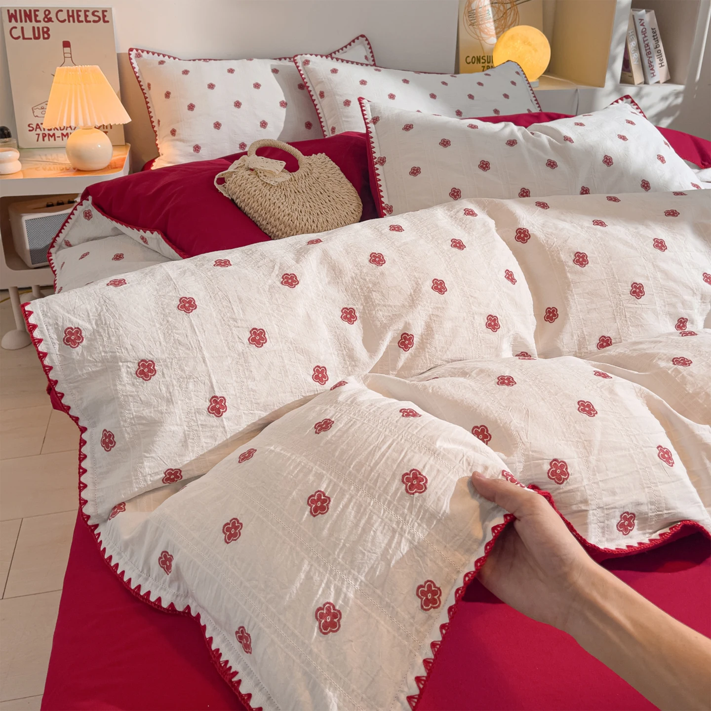 100% Cotton Bedding Set Jacquard Brushed Triangle Needle Duvet Cover Set for Bedrrom Decor, King Queen King Size Soft Comfortabl