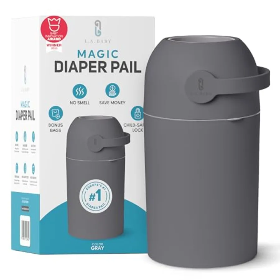 

Magic Diaper Pail - Patented 100% Odor-Free System with Child-Safe Lock - Award-Winning Design - No Refills Required - Works wi