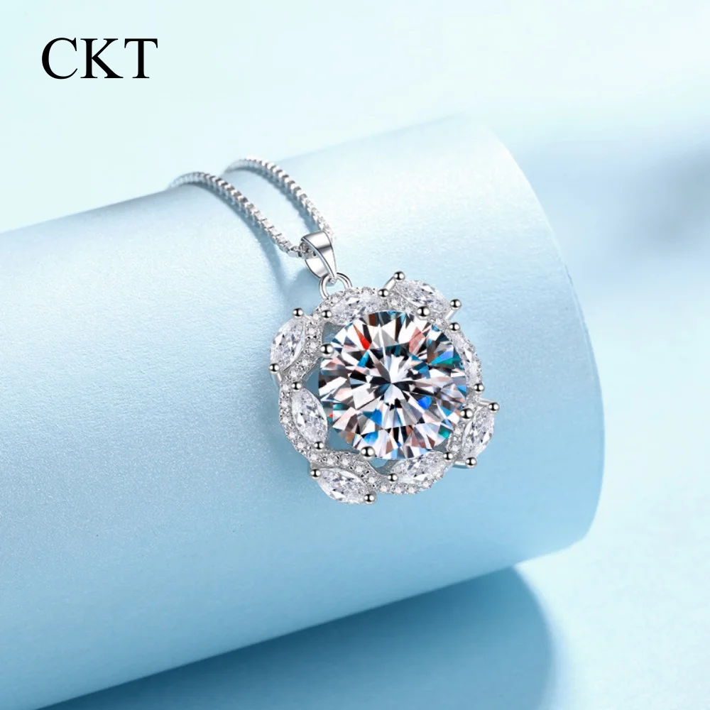 CKT 10 Carat Real D Color Moissanite Diamond Pendant Necklace High Quality 100% Platinum Pt950 Chain Wedding Fine Jewelry