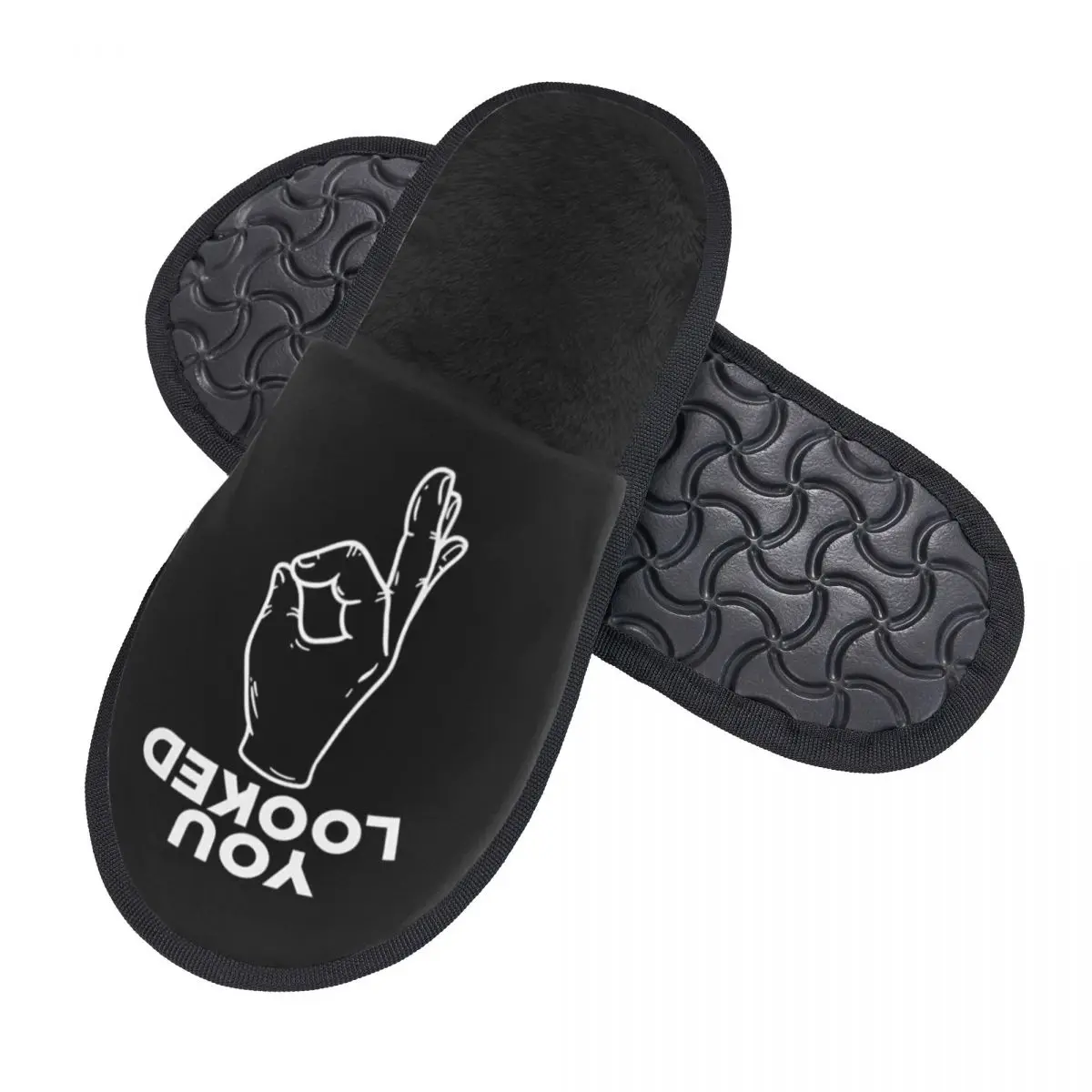 Custom Funny Finger Circle Game Soft Memory Foam House Slippers Women You Looked Meme Cozy Warm Anti-skid Sole Slipper