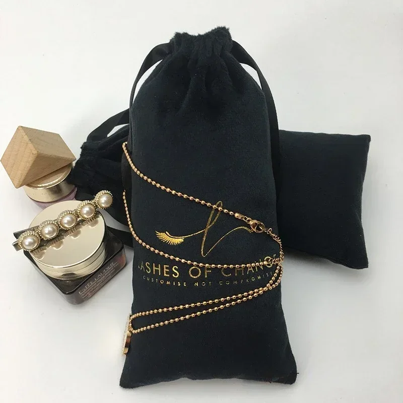 20p Blcak Velvet Drawstring Bag Gift Packaging Wedding Jewelry Cosmetic Cellphone Sunglasses Storage Pouch Customize Size & Logo