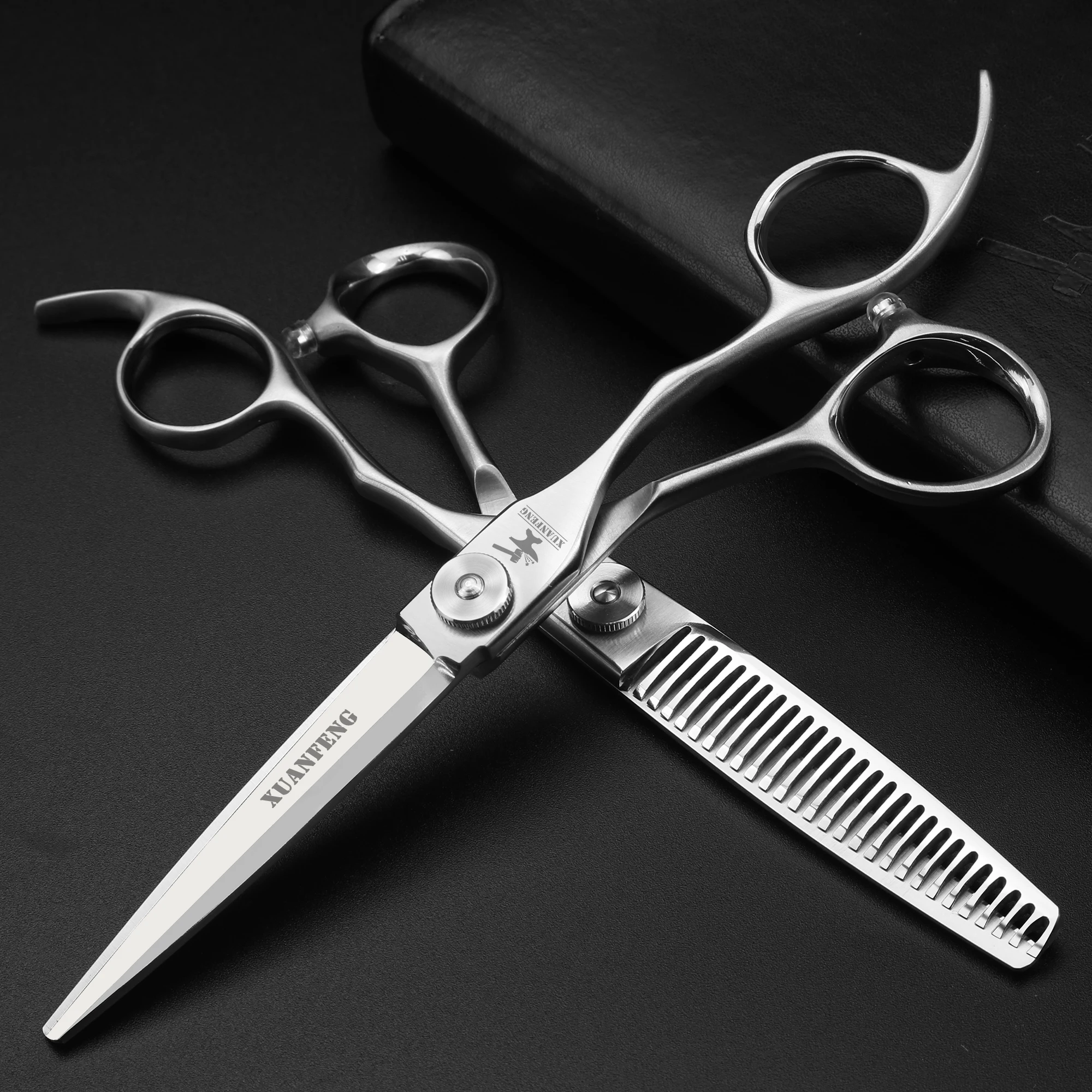 

High quality barber's cutting and thinning scissors with frosted handle 6 inch Japanese 440C steel hair scissors