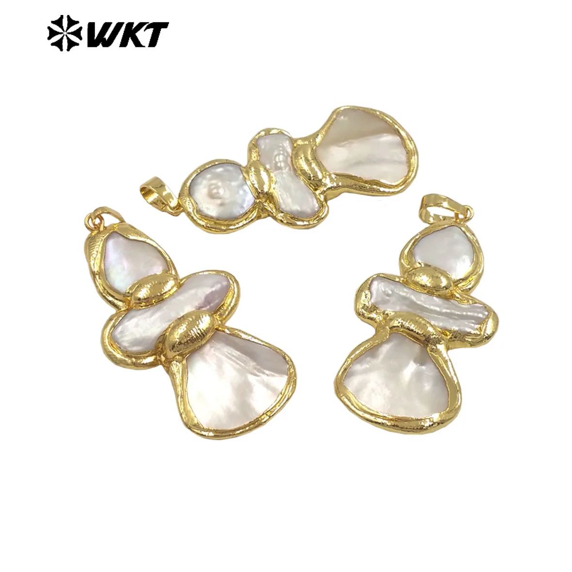 

WT-JP424 WKT New Design The shape of gourds Pearl Shell Pendant With 18k Real Gold Plated For Women Anniversary Gifts