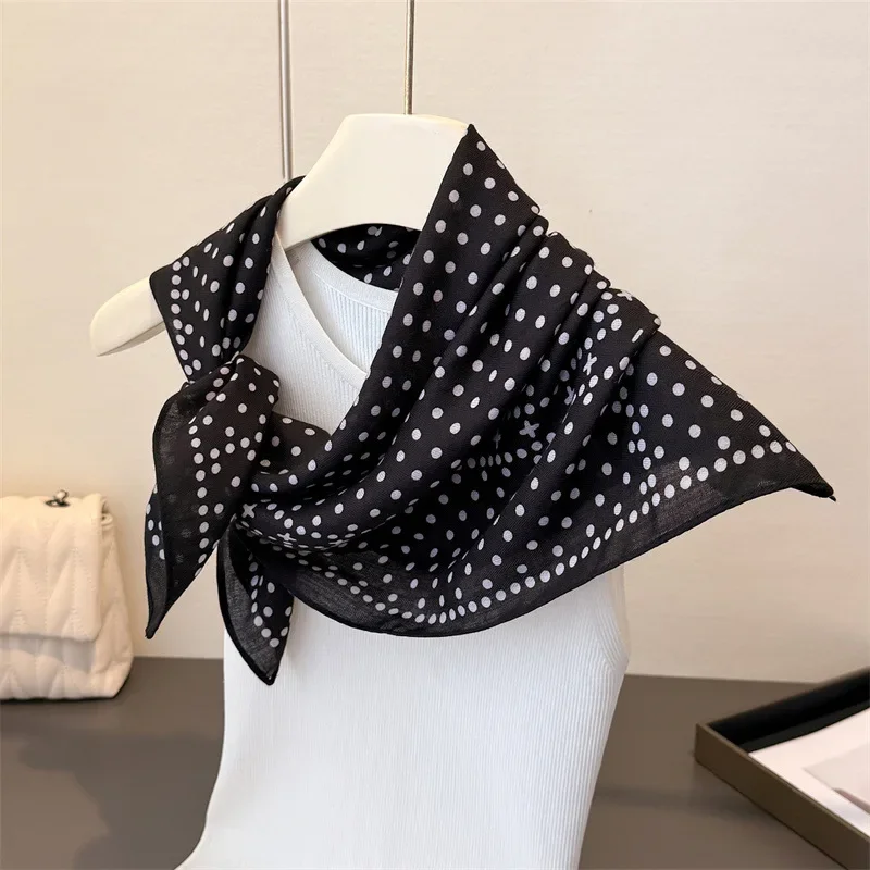 

Polka Dot Print Square Scarf For Women Cotton Linen Feeling Neck Scarf Shawl Warp Elegant Neckerchief Bandanas Ladies Hijab