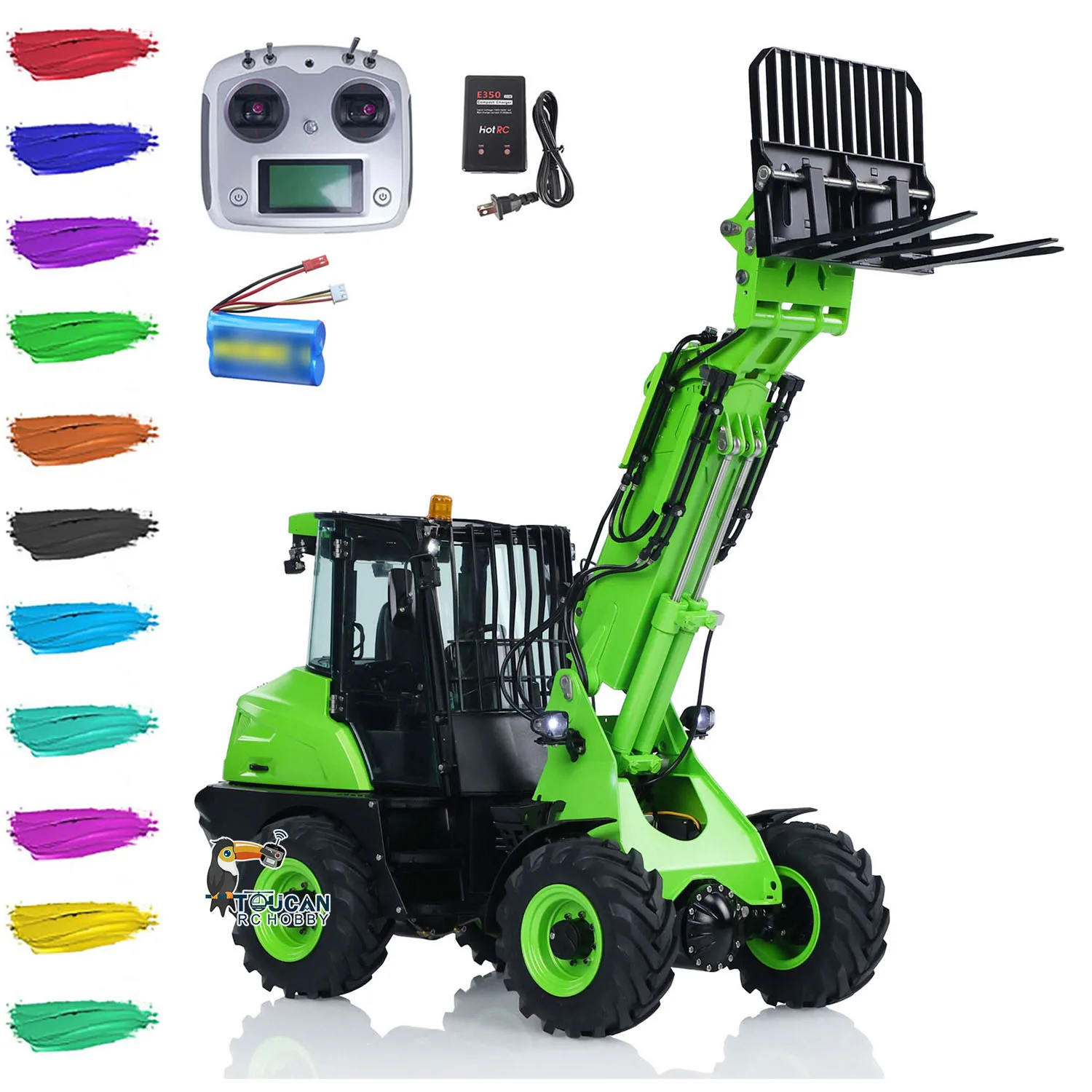 LESU AT1050 4X4 1/14 RC Hydraulic Telescopic Arm Loader Fork Finished Truck Car Light Sound System Painted Assembled RC Model