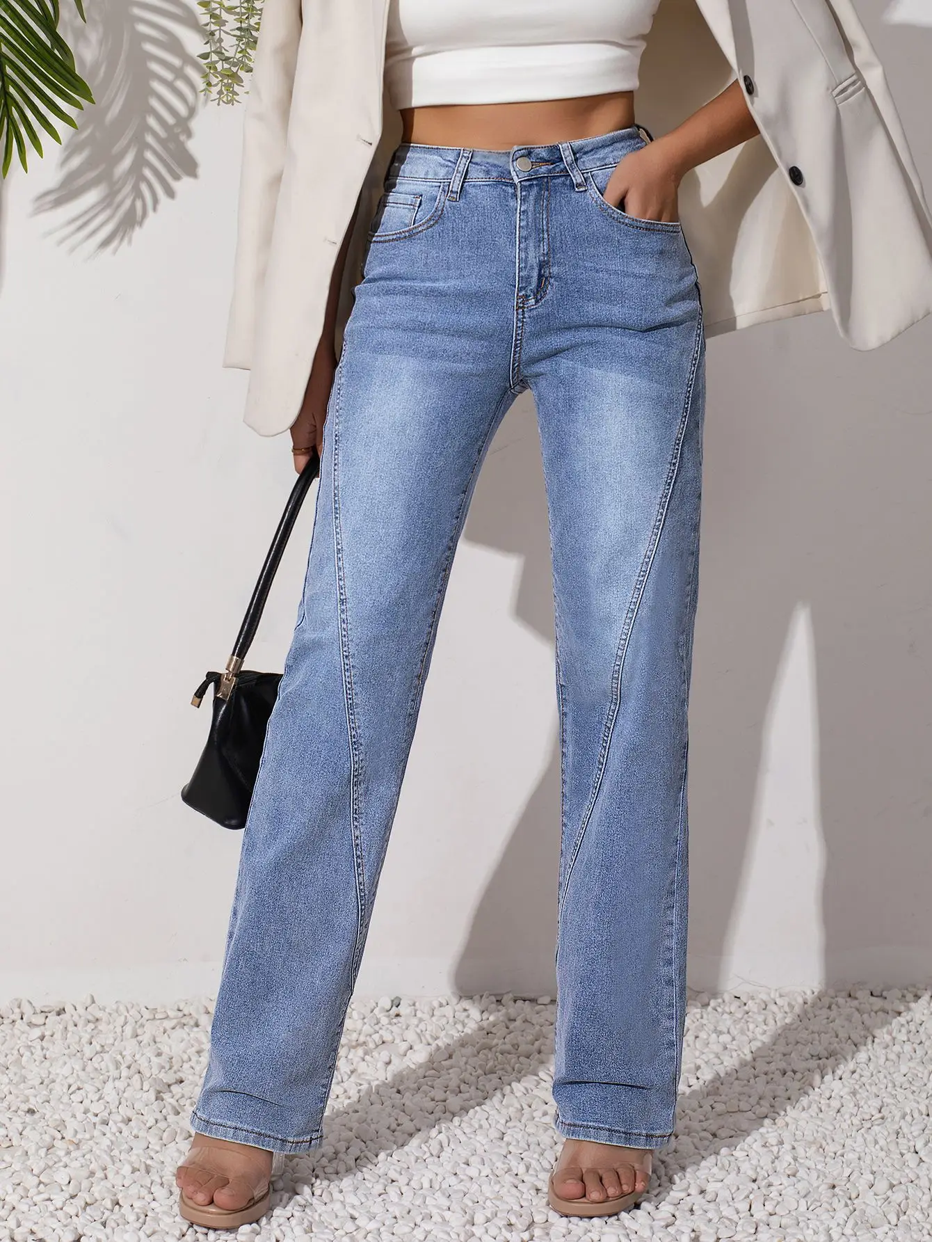 2025 Spring and Autumn New Women's Jeans Simple Elastic Fashion Loose Straight Pants Exquisite and Stylish Blue Pants