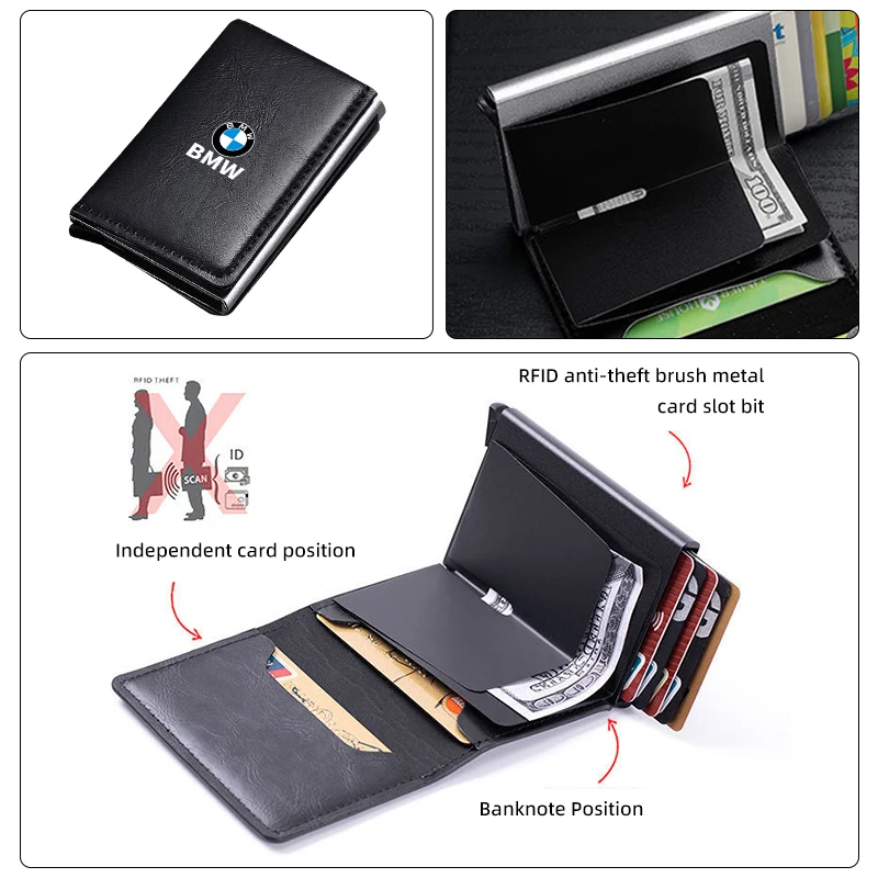 Men Wallet ID Credit Card Holder Mini RFID Wallet Automatic Pop up Bank Card Case For BMW E46 E90 E60 F30 E30 G30 E53 F31 G20