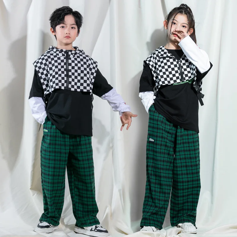 Traje coreano de Jazz Break Dancing Kpop para niños y niñas, ropa de actuación de Hip Hop, baile callejero, espectáculos de tambores, Tops, pantalones, chaleco de puntos