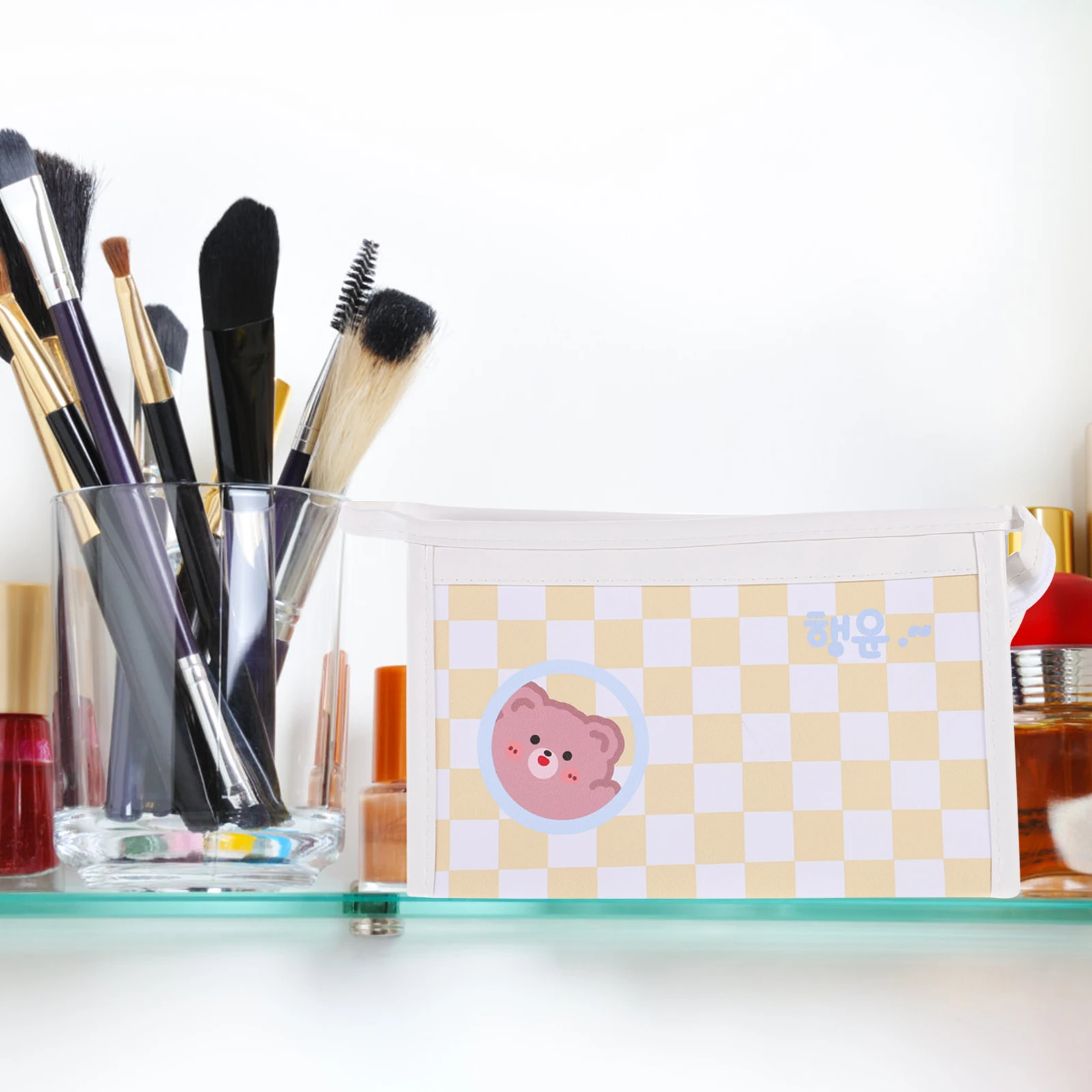 

Pencil Case Zipper Pouch Makeup Brush Bag Pencils Portable Stationery Pu Cute Office
