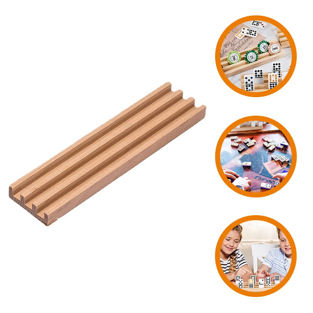 Natural Wood Domino Rack Wooden Base Multi-Function Game Holder Storage Slots For Cards Tiles Smooth Surface Family Game