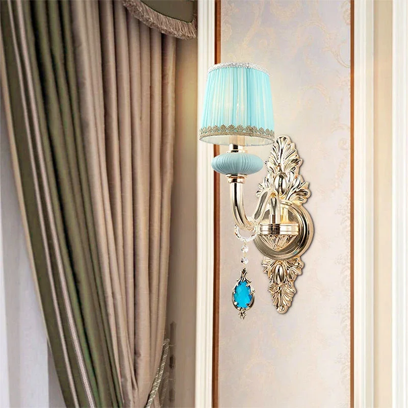 ABEL hedendaagse blauwe kristallen wandlamp luxe woonkamer slaapkamer bedlampje achtergrond muur gang villa hotelverlichting