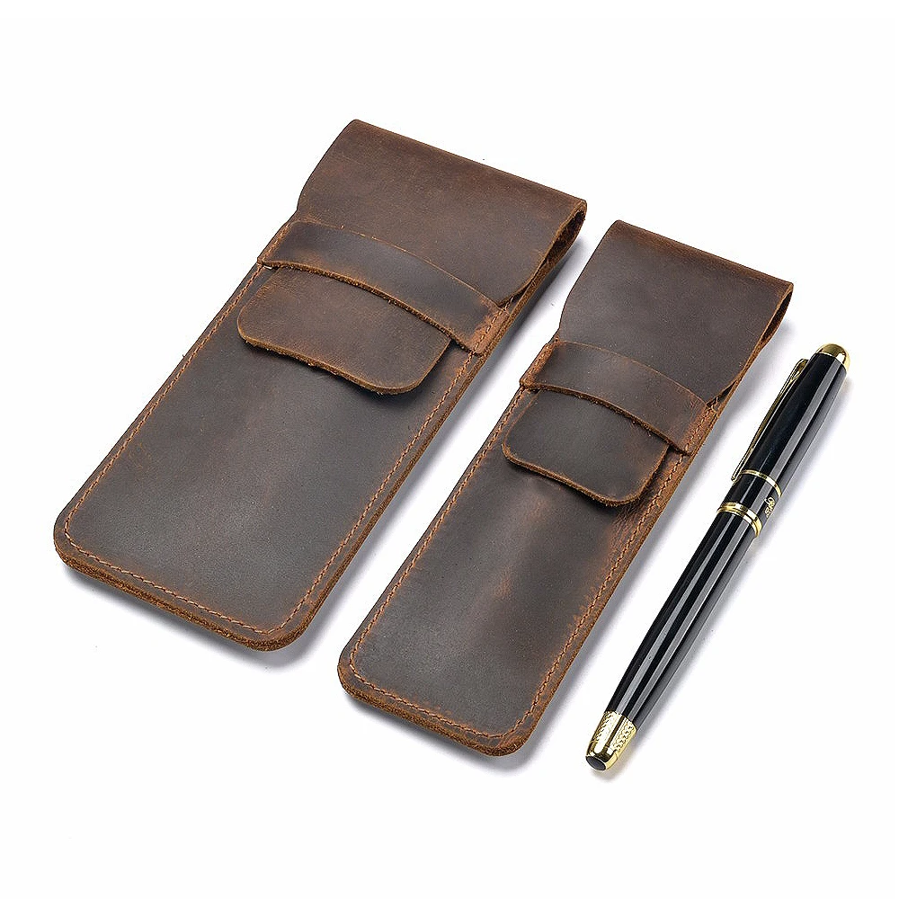 AIGUONIU Quick Shipping Pen Case Holder Genuine Leather Fountain Custom Logo Multi Pens Pouch Pen Protective Sleeve Cover