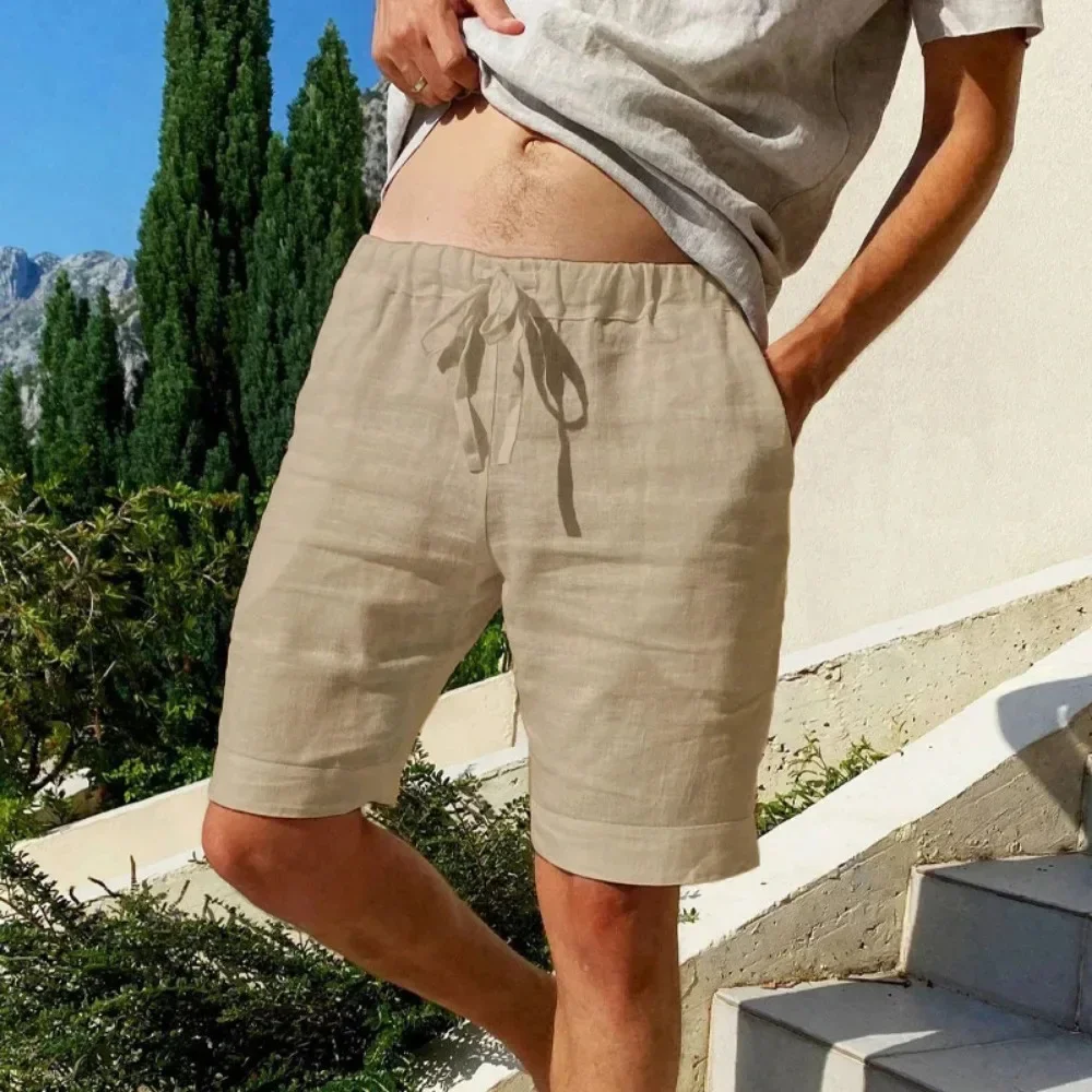 King Billion Sommer neue Herren Baumwolle Leinen atmungsaktive Shorts Hawaii Strand hose männliche einfarbige Hose lose vielseitige Streetwear 6