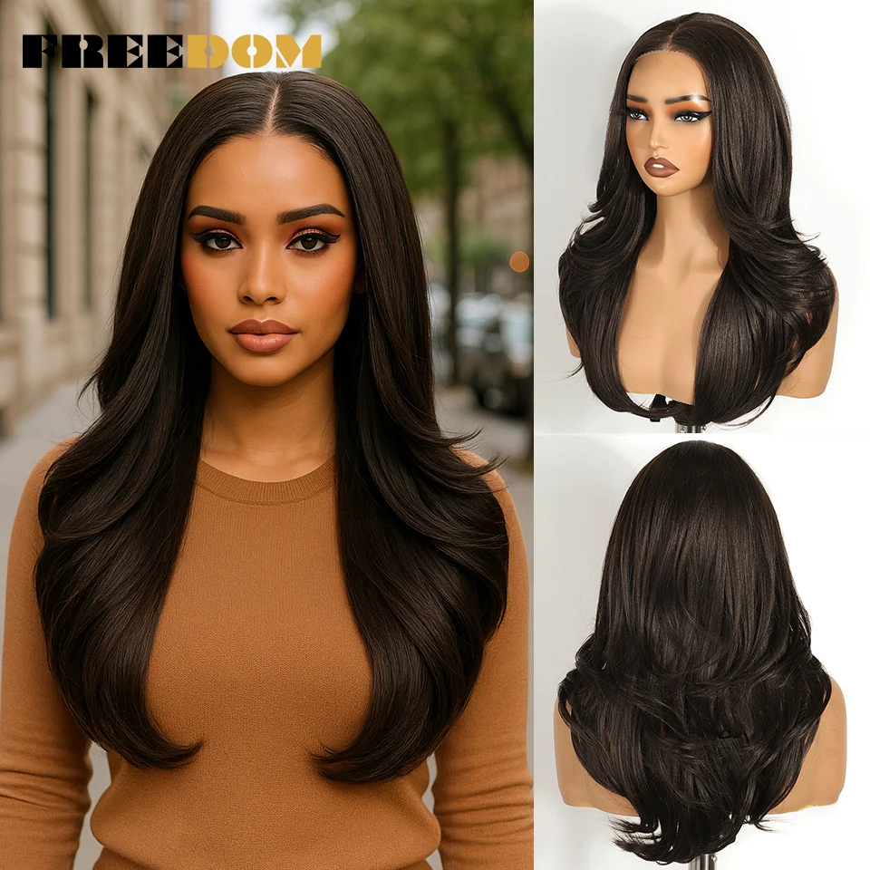 Liberdade perucas dianteiras de renda sintética para mulheres negras 20 "ombre loira ondulada 6x4 pré arrancadas pré corte usar e ir perucas de renda sem cola