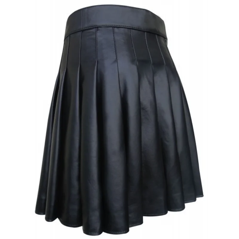 Men's Scottish Festival Skirt Men's Plaid Multi-Color Casual Pu Leather Pleated Skirt Holiday Party Cosplay Skirt