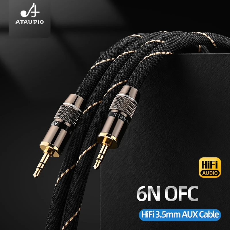 ATAUDIO HiFi 3.5mm Male to Male AUX Audio Cable with 6N OFC Conductor Dual Layer Shielding for Amplifiers Phone